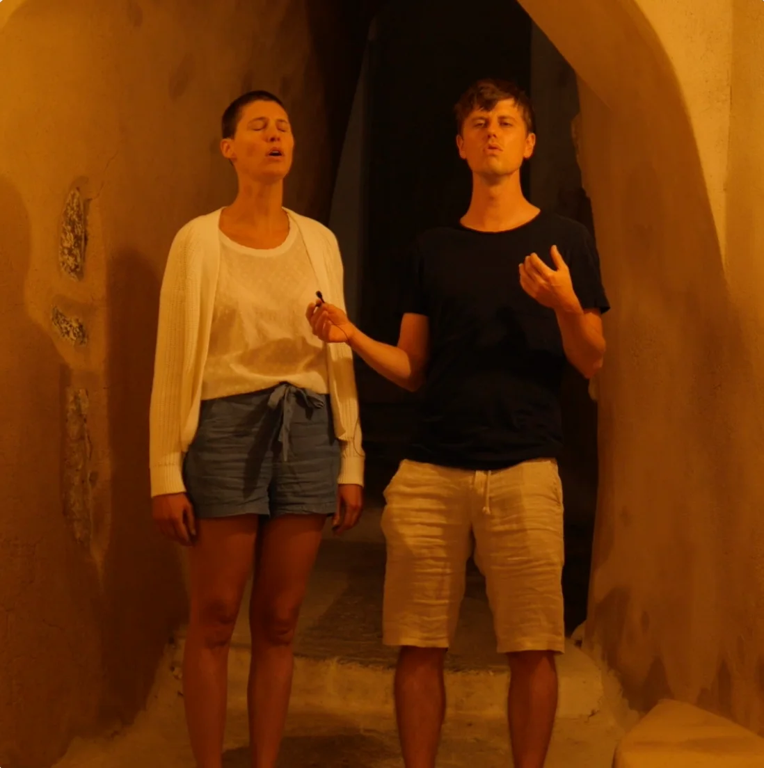 Jacob and Upala sounding together in a candle-lit cave while making the first recordings