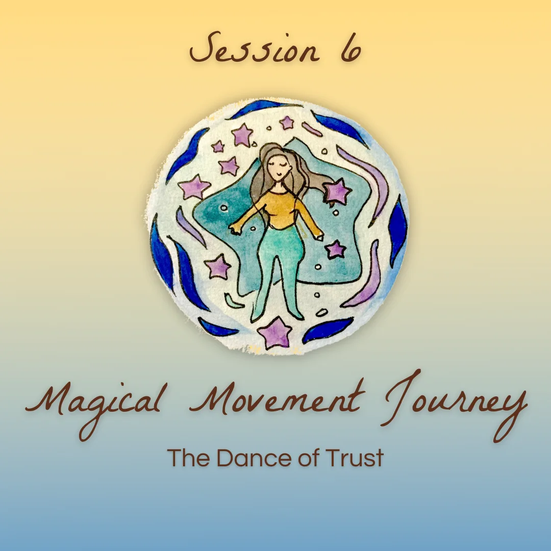 The Dance of Trust: A woman lying back among stars within a circular celestial mandala.
